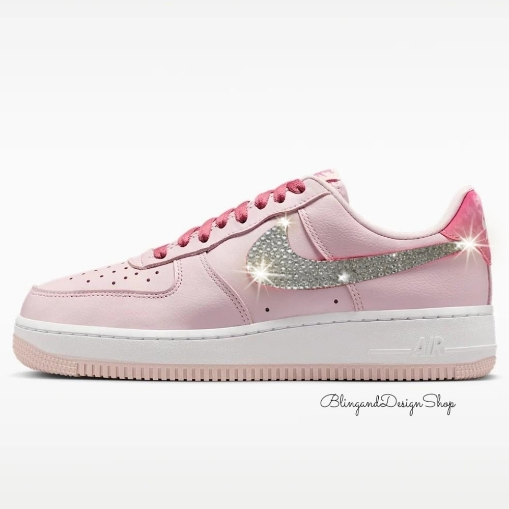Women's Nike Air Force 1 07 Pink Valentine's Day Custom Sneakers With Crystals